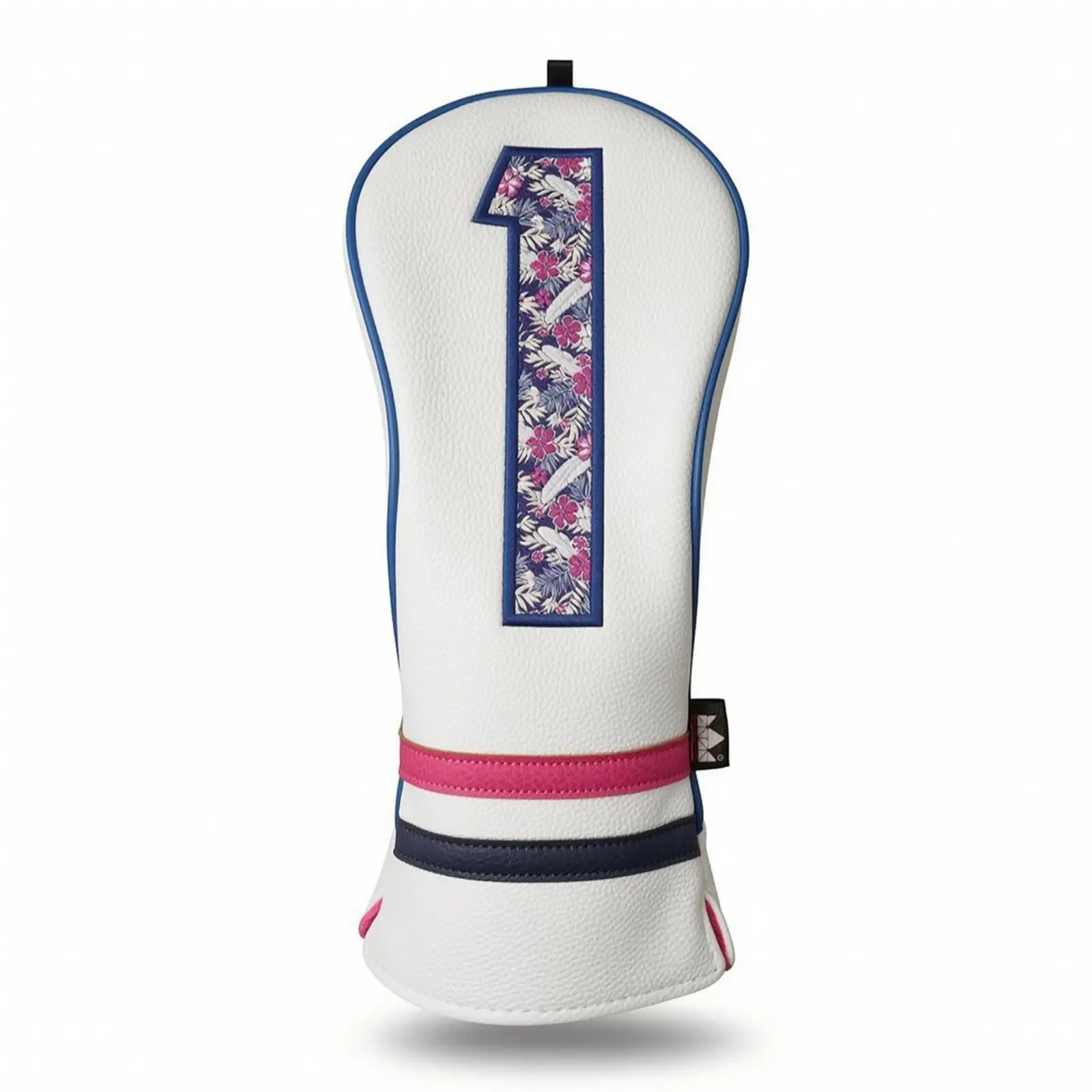 Leather Golf Headcover for 3 Wood Driver with Embroidered Number Panel Secure Pull Tab Blue Trim