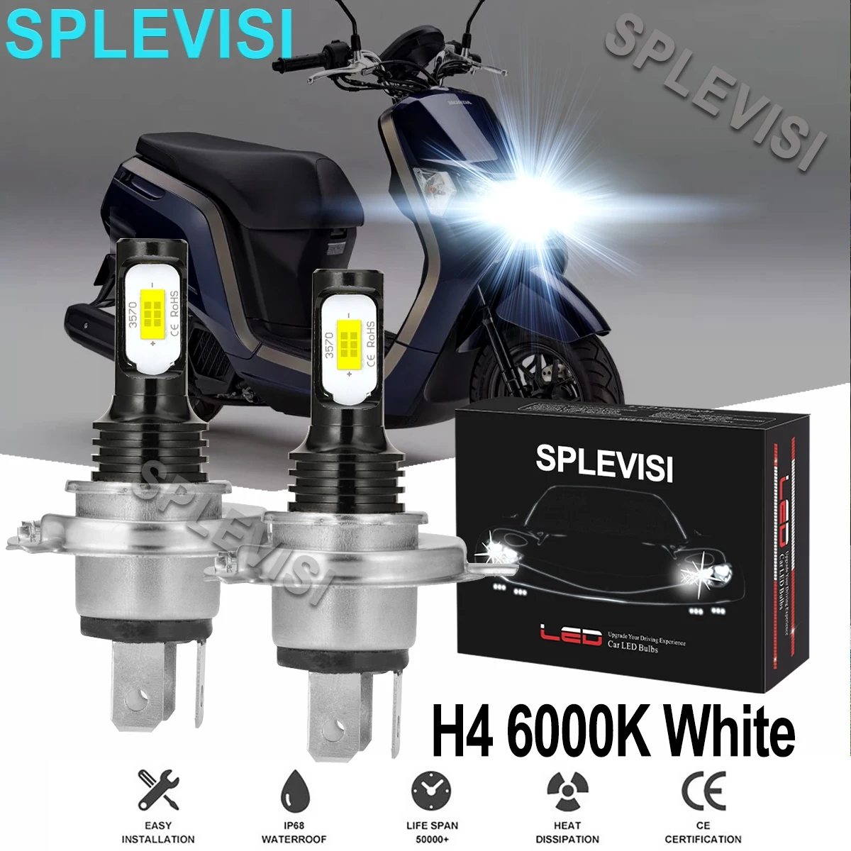 

2x 70W White LED motorcycle headlight For Honda CHF50 Metropolitan 2002 2003 2004 2005 2006 2007 2008 2009 2010 2011-2018