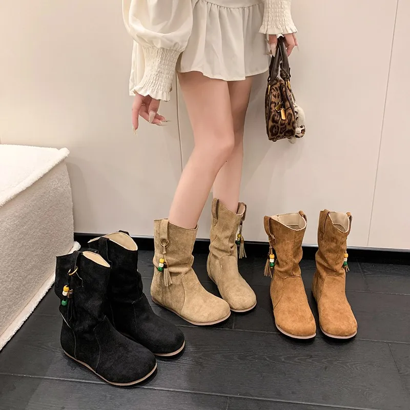 

Autumn New Women's Fashion Boots - Flat Suede Leather Slip-On Ankle Boots