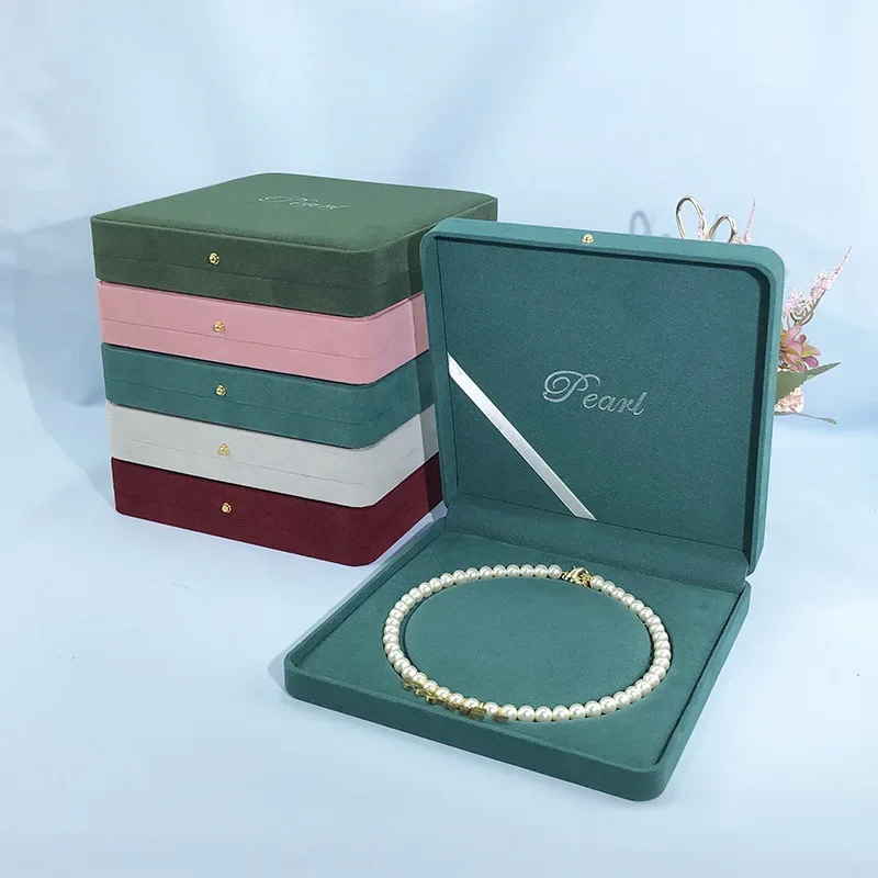 Pearl Necklace Storage Box Set Velvet Crown for Wedding Pendants Jewelry Organizer Gifts Packaging Display Jewelry Box