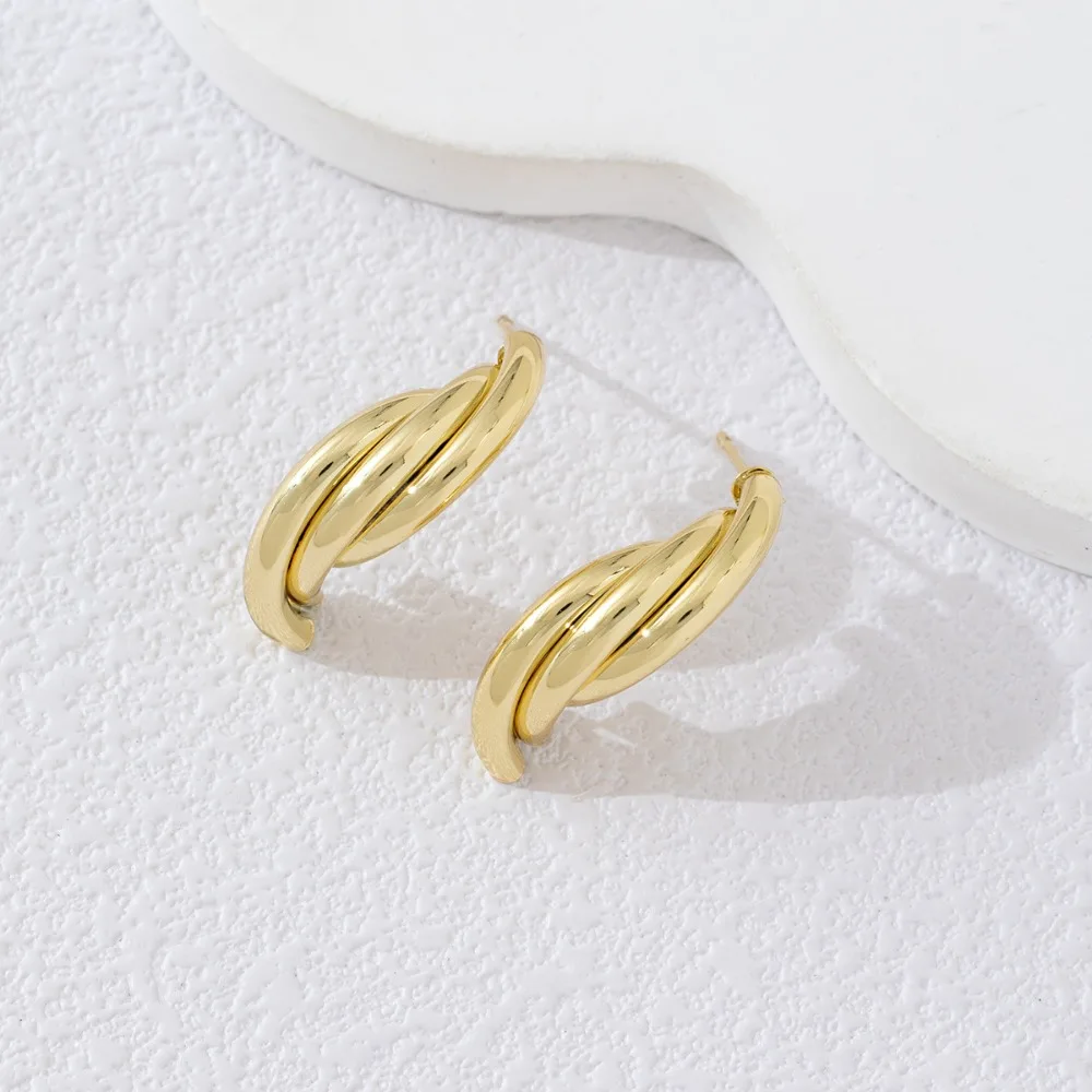 Minimalist Personality Multi-layer Winding Smooth Surface Metal C-shaped Piercing Stud Earrings for Women Korea Designer Jewelry