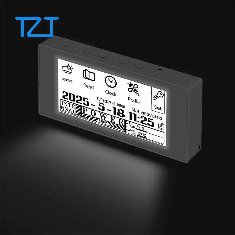 TZT HAMGEEK RW01 قارئ الحبر الإلكتروني الصغير قارئ الكتب الإلكترونية (لوحة سوداء/بيضاء) لساعة الطقس عرض الصور إنذار ملفات TXT وEPUB