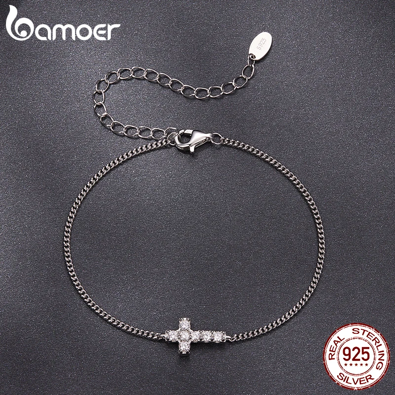 Bamoer Moissanite Bracelet Classic 925 Sterling Silver Chain Cross Charm Bracelets Chain Wedding Fine Jewelry 2