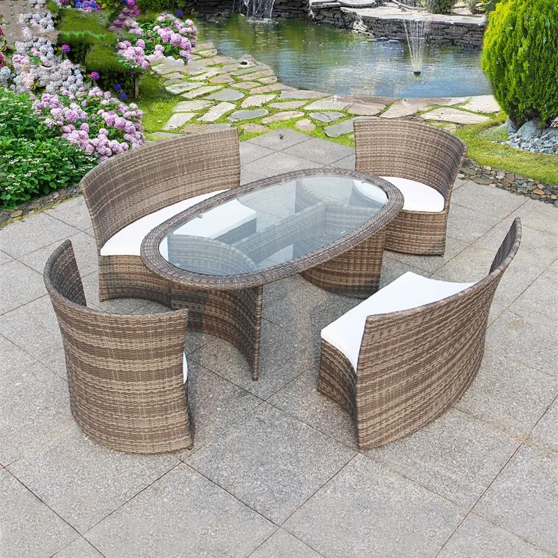 

Outdoor rattan dining table and chair combination courtyard garden table and chair imitation rattan furniture balcony table and