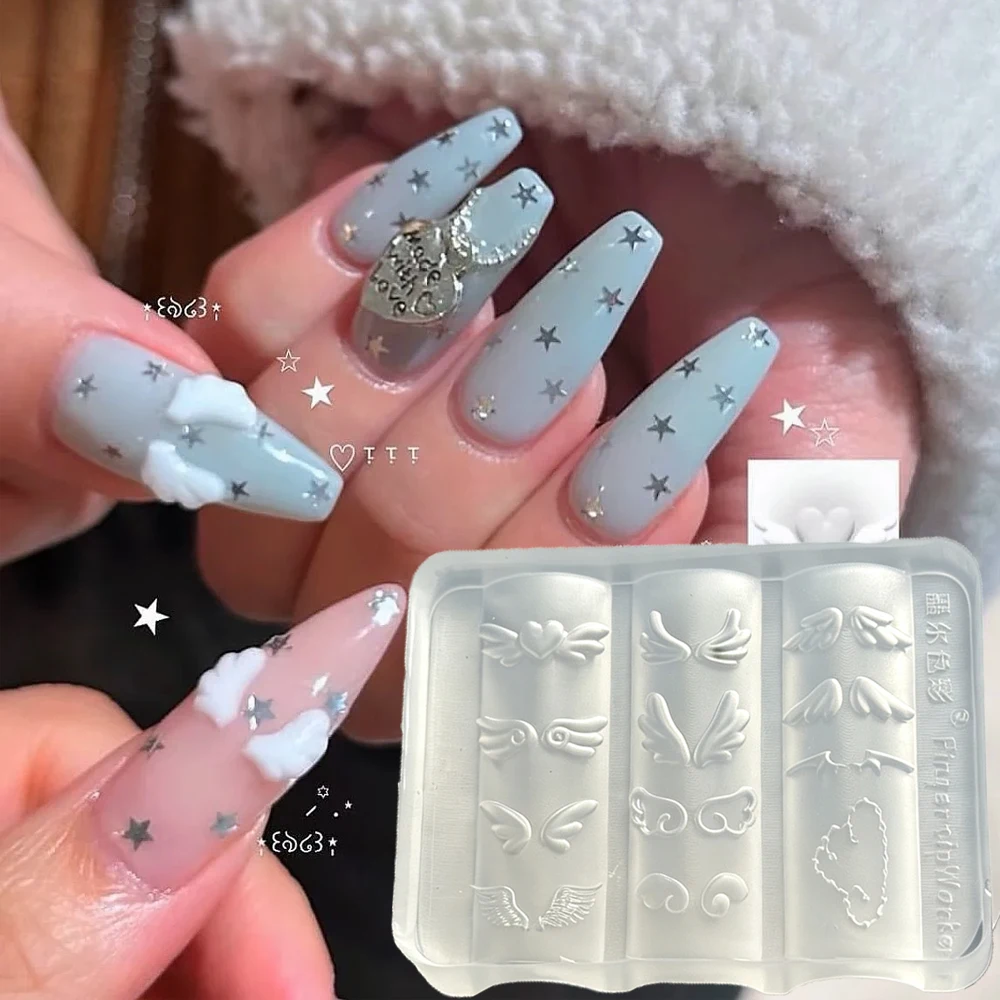 3D Angel Wing Silicone Nail Mold Multi-Style Angel Devil Wings Soft Nail Carving Template Reusable DIY Manicure Charms Molds TR1