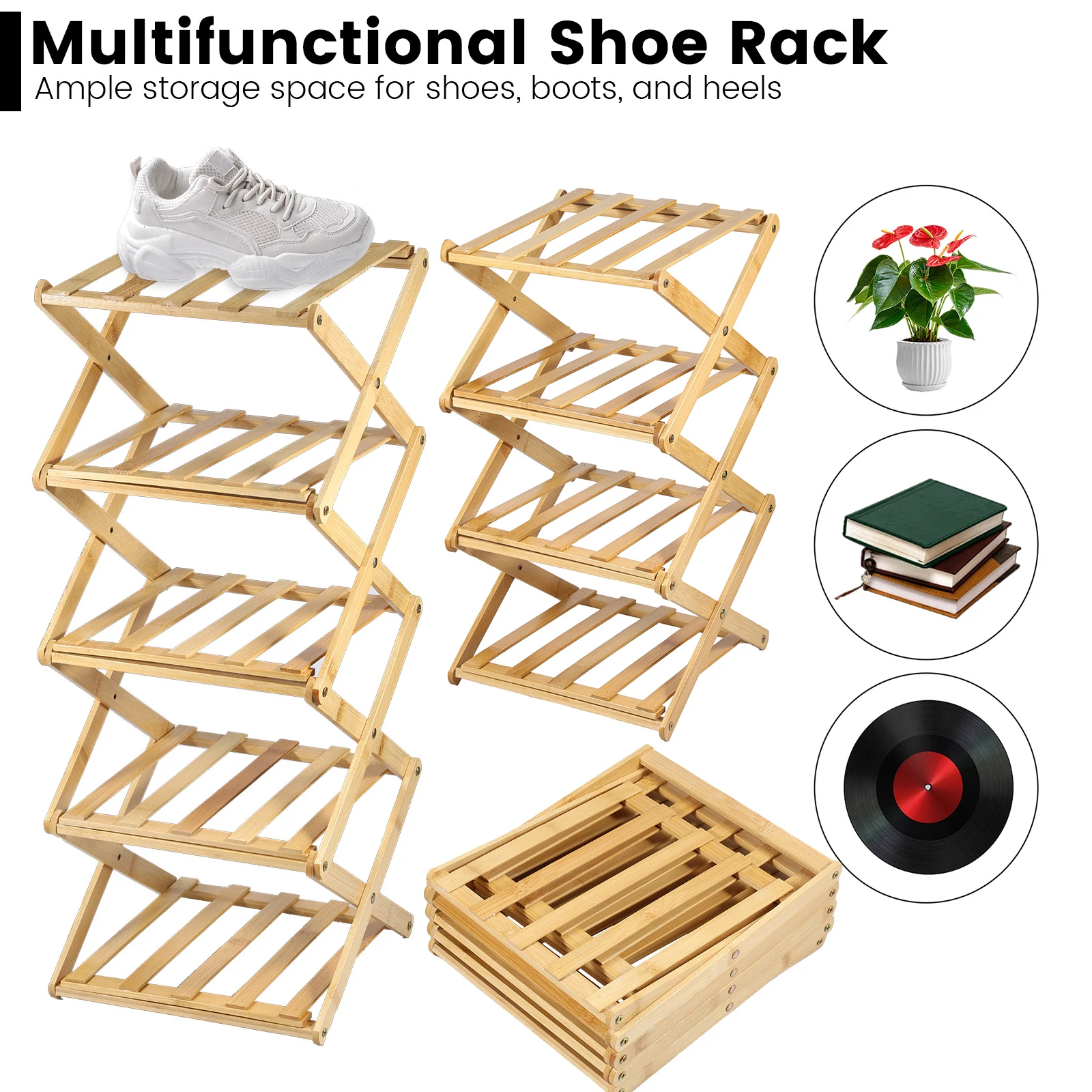 4/5-Layer Shoes Racks Bamboo Foldable Organizer Space-saving Home Multifunctional Storage Shelf for Entryway Bedroom Hallway