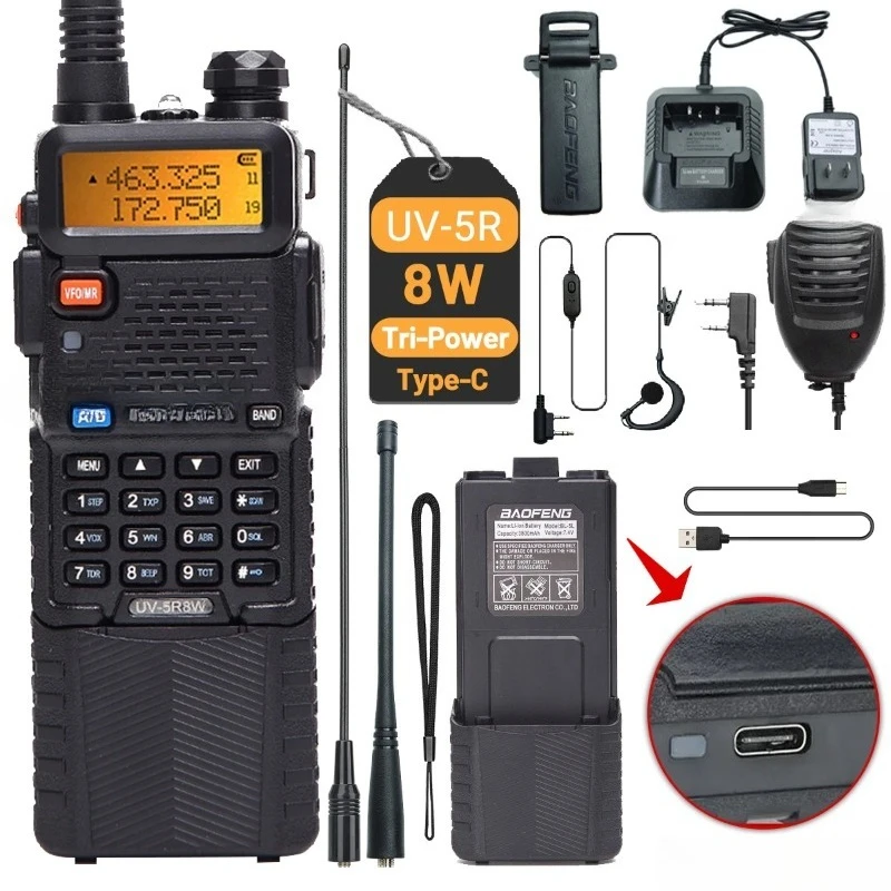 uv-5r-8w-3800mah-walkie-talkie-tri-power-type-c-vhf-uhf-dual-band-long-range-for-uv5r-k5-portable-ham-cb-two-way-radio