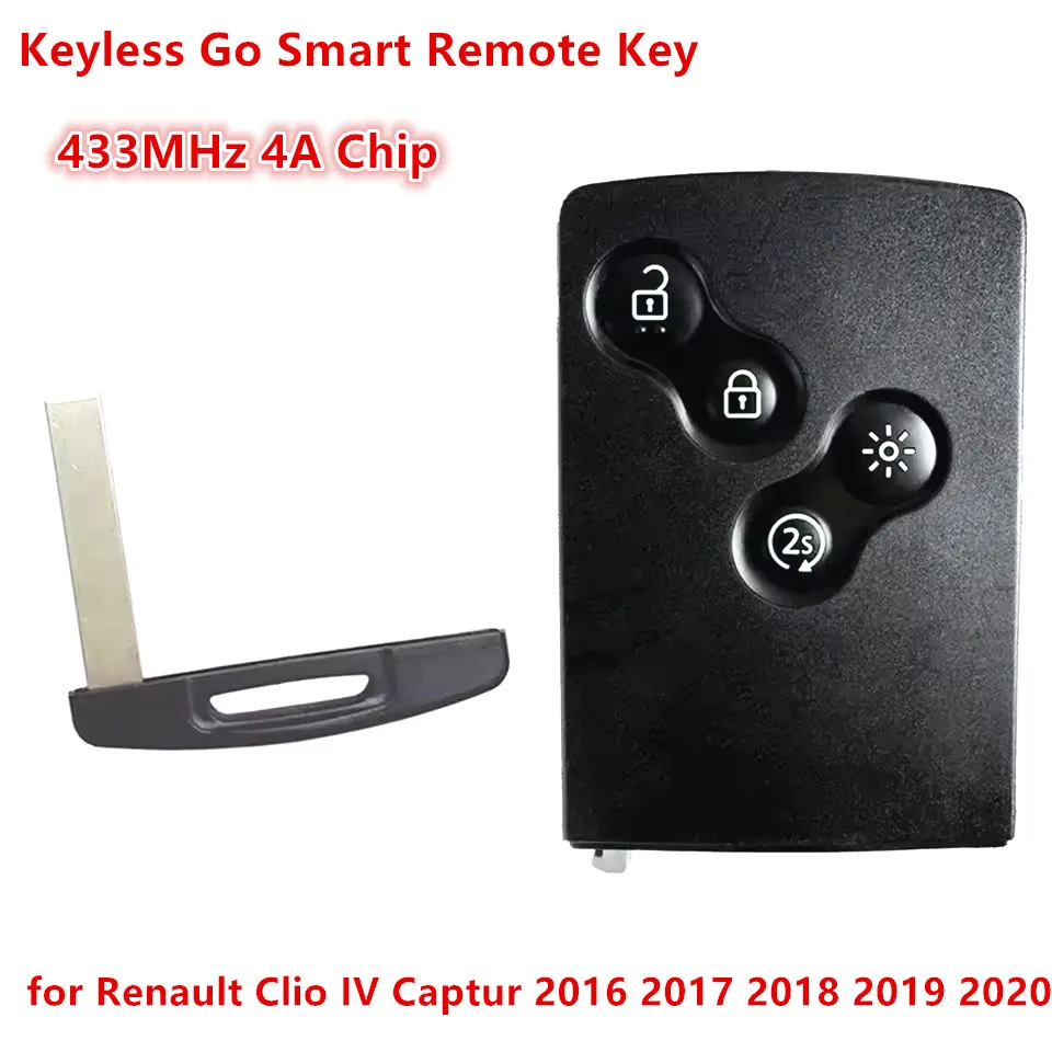 

Умный брелок-ключ Keyecu Keyless Go с чипом 4A, 433 МГц, 4 кнопки, автозапуск для Renault Clio IV Captur 2016-2020