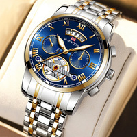 Men Watch Stainless Steel Top Brand Quailty Luxury Push Button Hidden Clasp Waterproof Luminous Date Week Sport Wrist Watches