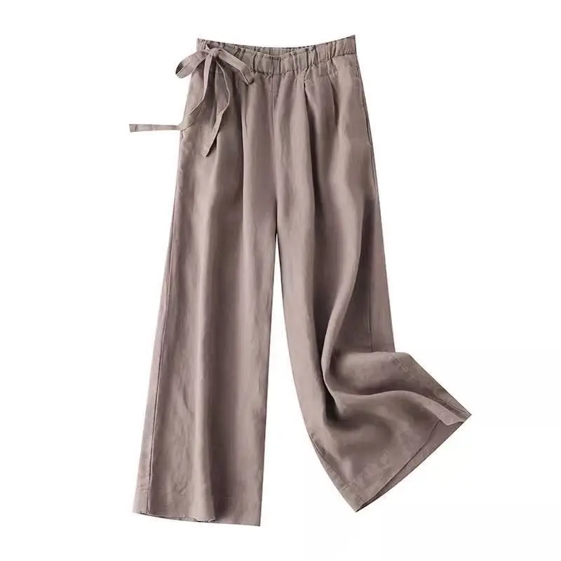 Cotton and Linen Wide-leg Nine-point 2025 Summer Women's Loose and Thin High Waist Thin Straight-leg Casual Pants