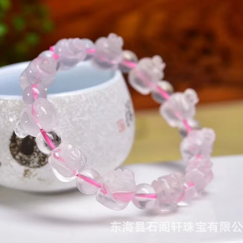 

Natural Carved Lucky Bracelet Rose Quartz Peach Blossom Little Pig