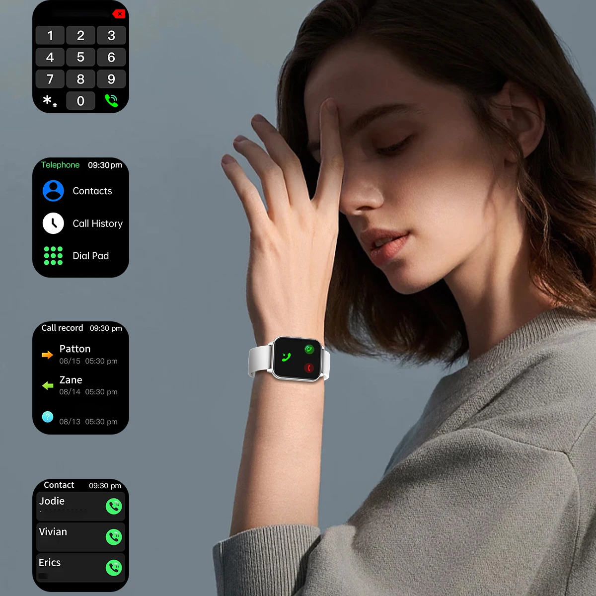 ساعة ذكية 1.9 بوصة للرجال والنساء بلوتوث مكالمة معدل ضربات القلب هيث الرياضة اللياقة البدنية الموسيقى مساعد صوتي NFC مقاوم للماء ساعة ذكية على مدار الساعة