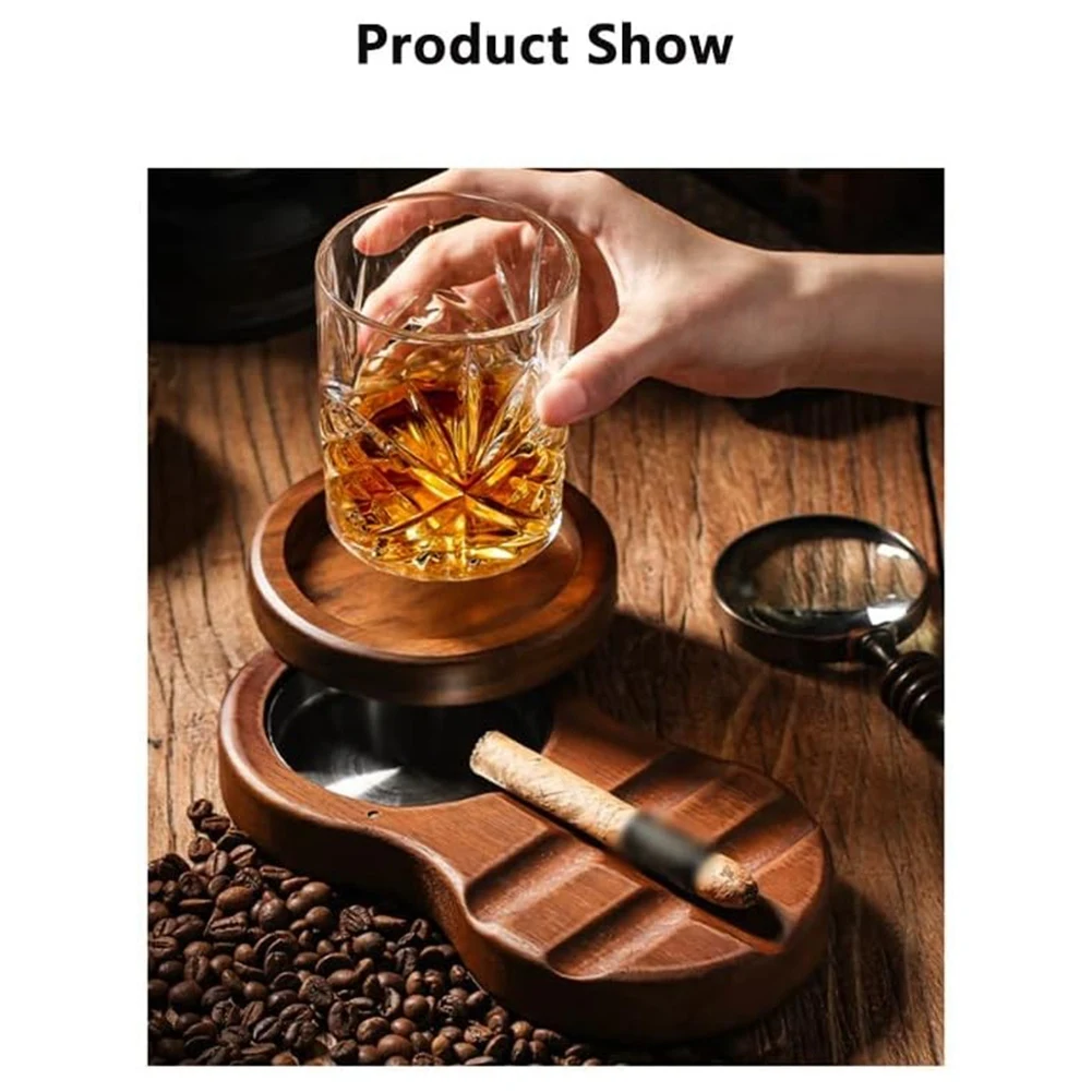 WORTHOWN- Posacenere in legno con rivestimento interno rimovibile in acciaio inossidabile per regalo da bar desktop per ufficio domestico