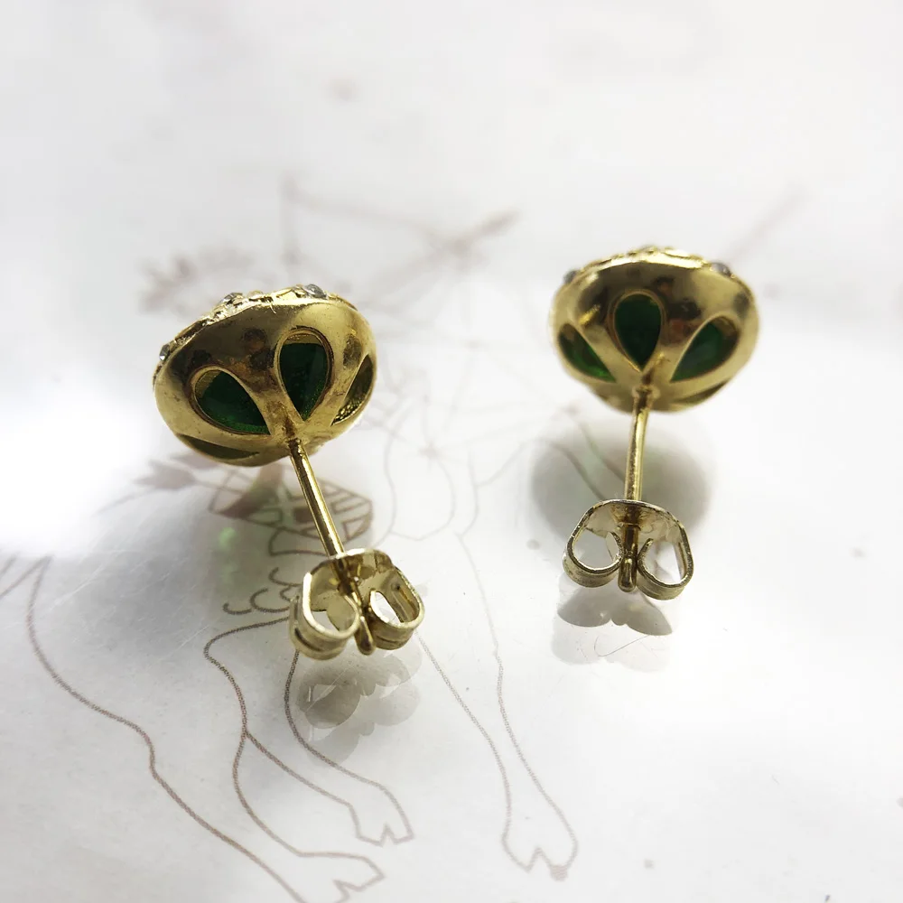 Vergoldete Ohrstecker, grüner Lotus, europäischer Stil, feiner Schmuck für Frauen, Vintage-Geschenk aus 925er Sterlingsilber – Detail 3