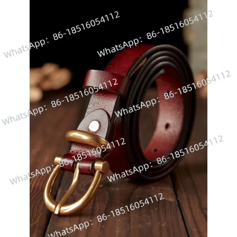 Handmade Leather Women's Belt Pin Buckle Versatile Casual Retro Jeans Glossy Thin Belt