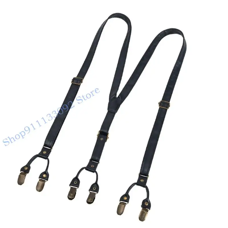 H9ED ريترو 6 كليب الحمالات قابل للتعديل للرجال العملي بولي PU حزام من الجلد حزام نونسليب بانت كليب #5