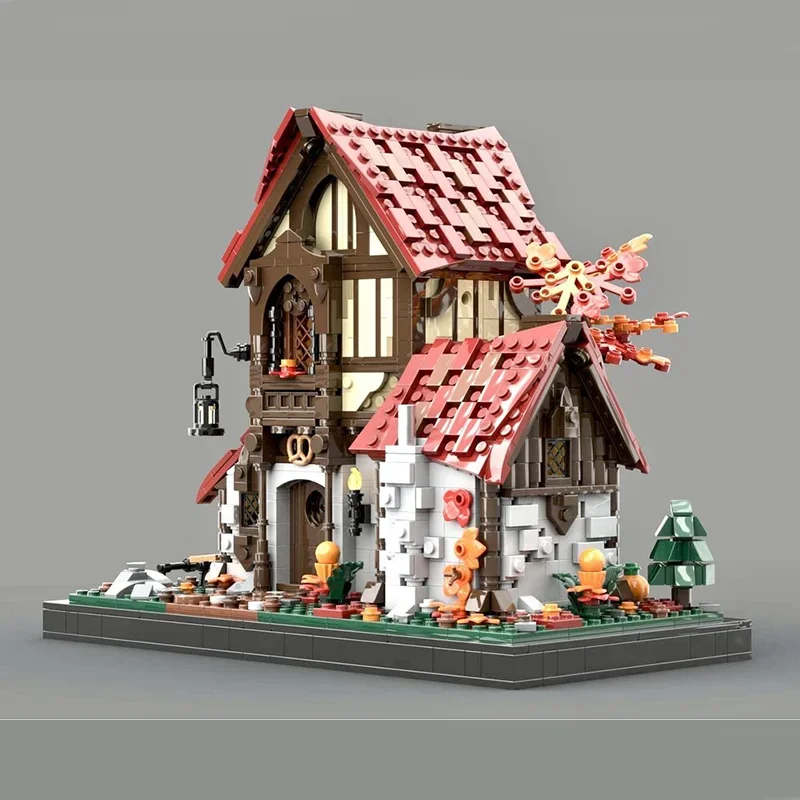 Nieuwe Moc Bouwstenen Middeleeuwse Architectuur Model Stad Bakkerij Modulaire Bouwstenen Gift Kinderspeelgoed DIY Montage Set