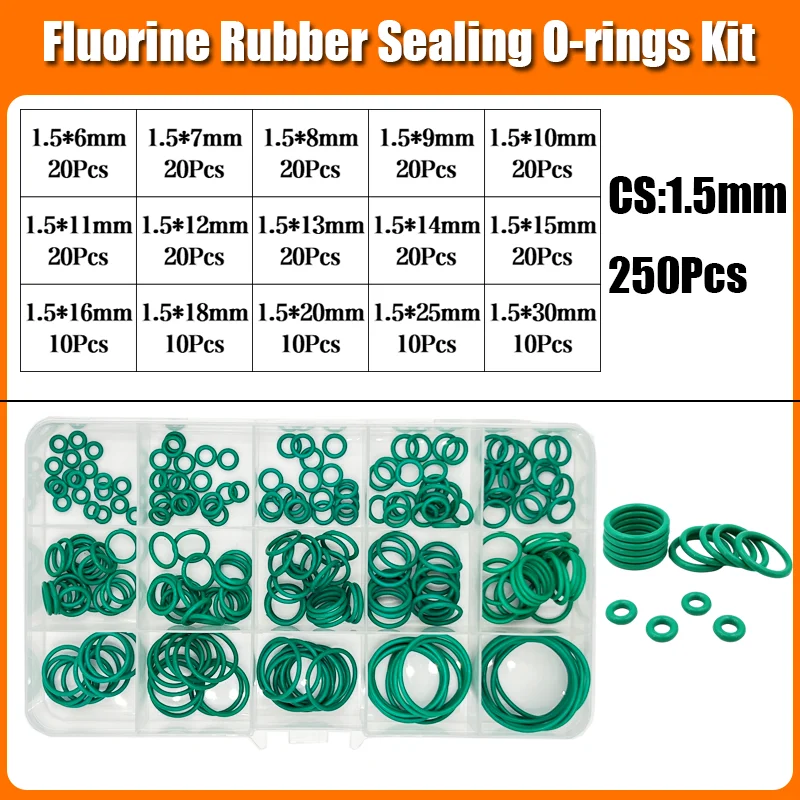 FKM O-Ring-Set, Dichtung, grüner Fluorkautschuk, O-Ring-Isolierung, korrosionsbeständig, für Wärme, Wasserhahn, Sanitär, Kfz-Dichtung – Detail 9