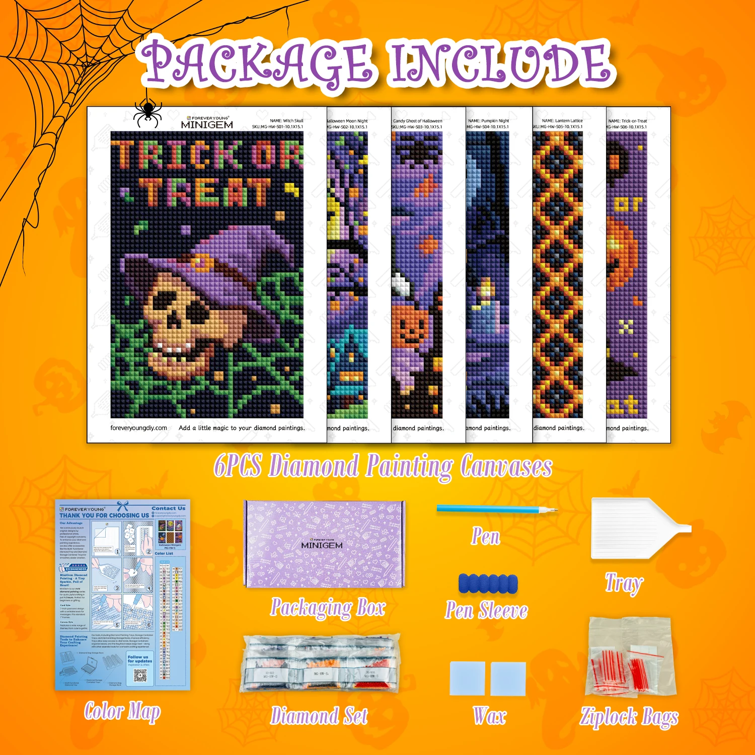 Halloween Diamond Painting Kit - 6PCS Cute 7 - Inch Halloween Theme Diamond Art Set with Sugar Dust Diamonds for Home Decor view 5