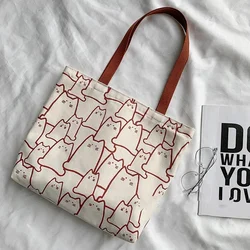 Bolso tote con diseño de gato y cierre para hombro