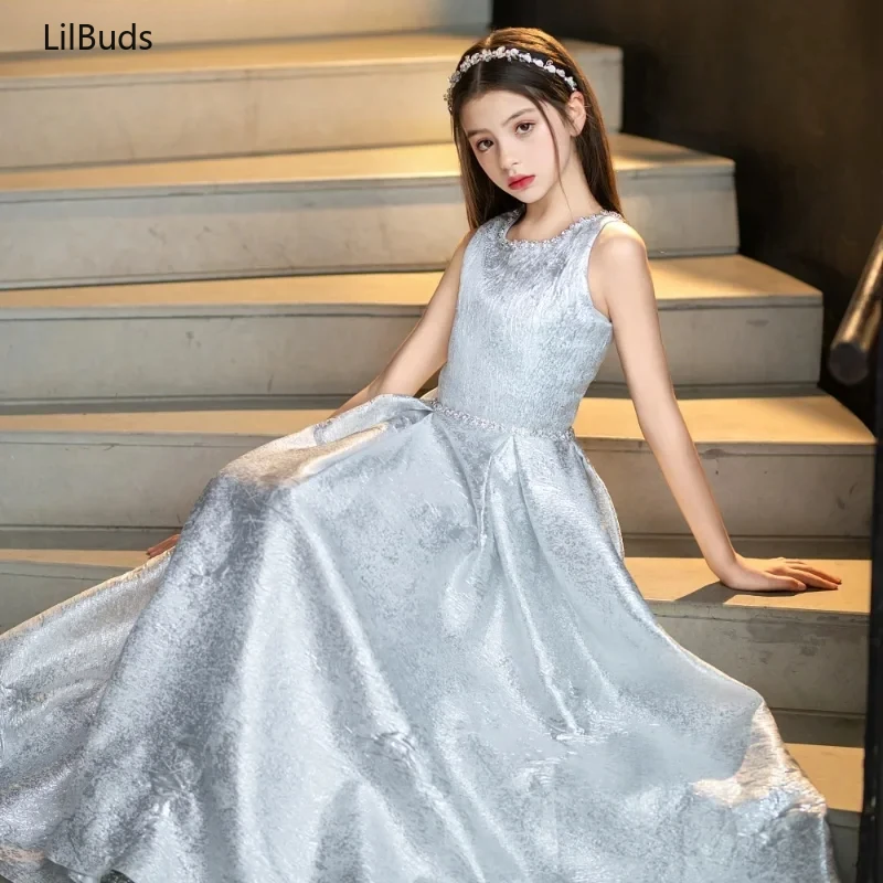 2024 Children Piano Host Princess Dress Girls Middle and Big Violin Performance Recitation Table Performance Evening Costume