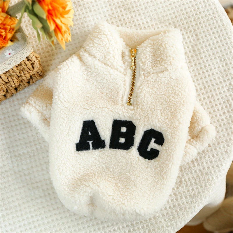 

Fashion Letters Winter Clothes for French Bulldog Fluffy Wind Proof Sweatshirt Breathable Thick Fleece New Year York Dog Coat