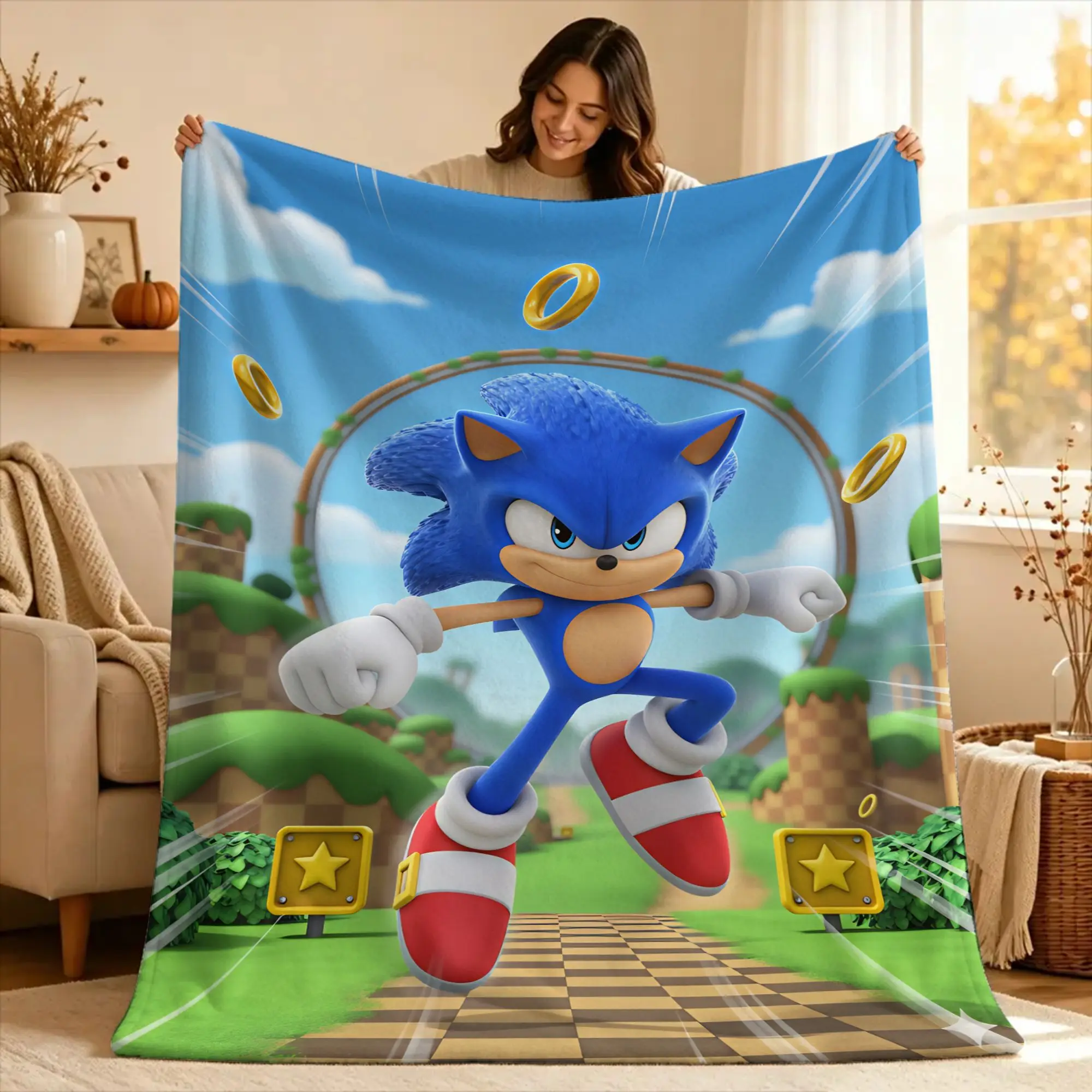 S-sonic The Hedgehog  Blankets  Warm Soft Print Plush Throw Blanket For Couch Chair Sofa Bed Picnic Flannel Bedspread Bed Cover