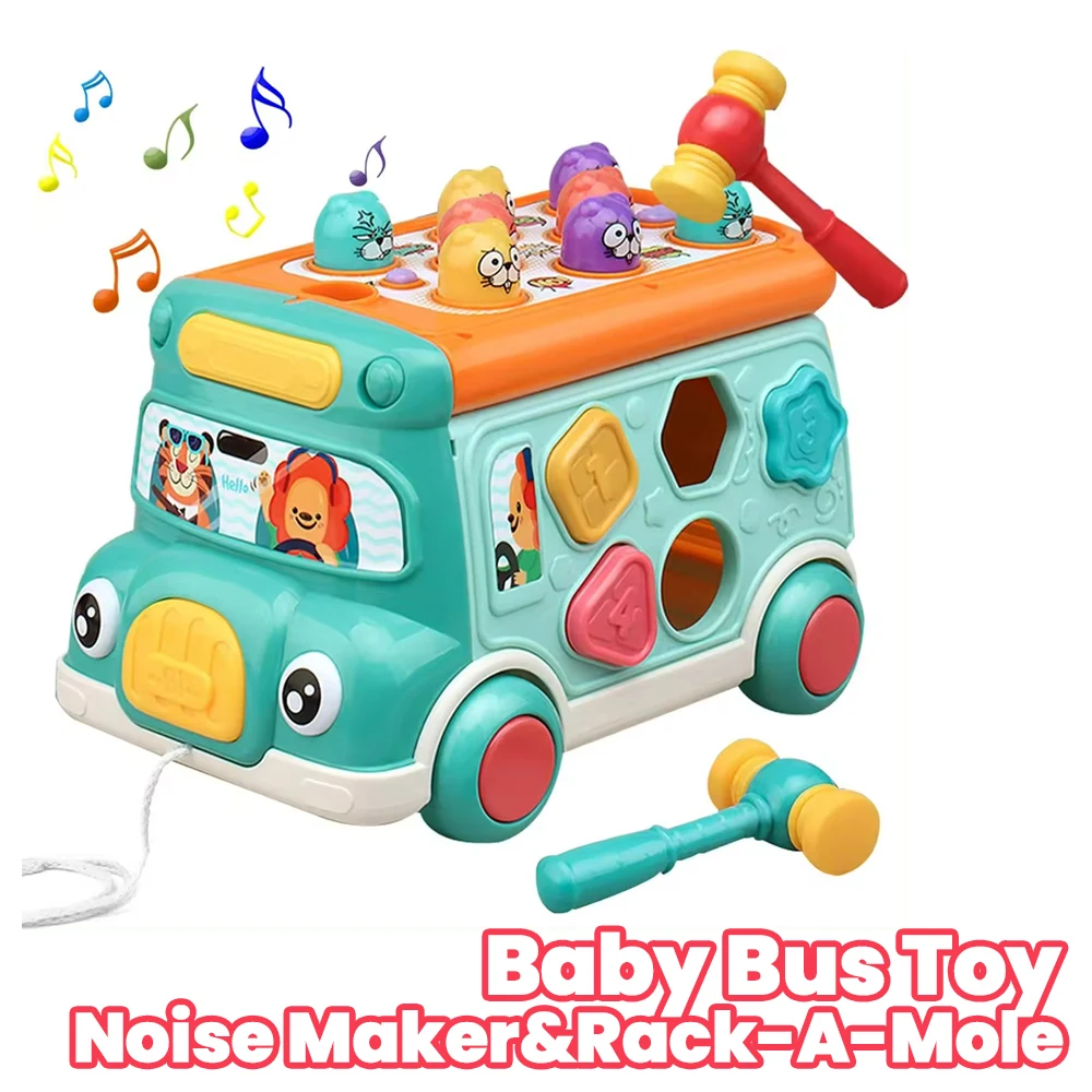 

Baby Bus Toy Noise Maker Learning Educational Musical Toys Rack-A-Mole Shape Blocks Sorting Game for Toddler Gift for Newborn