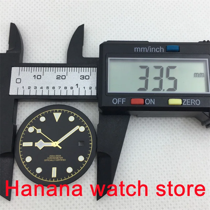 33.5mm suitable for NH35 black dial C3 luminous band suitable for NH36 ETA 2836 2824 DG2813, 3804/Miyota 8215, 8205 movements