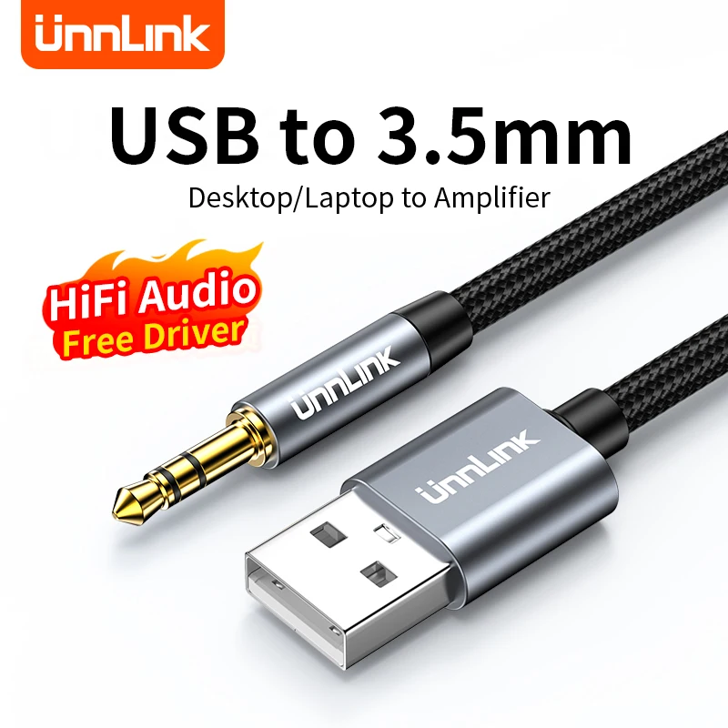 Unnlink USB to 3.5mm Male Audio Cable USB A to 3.5 Jack AUX Adapter Wire Headphone Speaker PC TV Car Stereo Auxiliary Audio Line