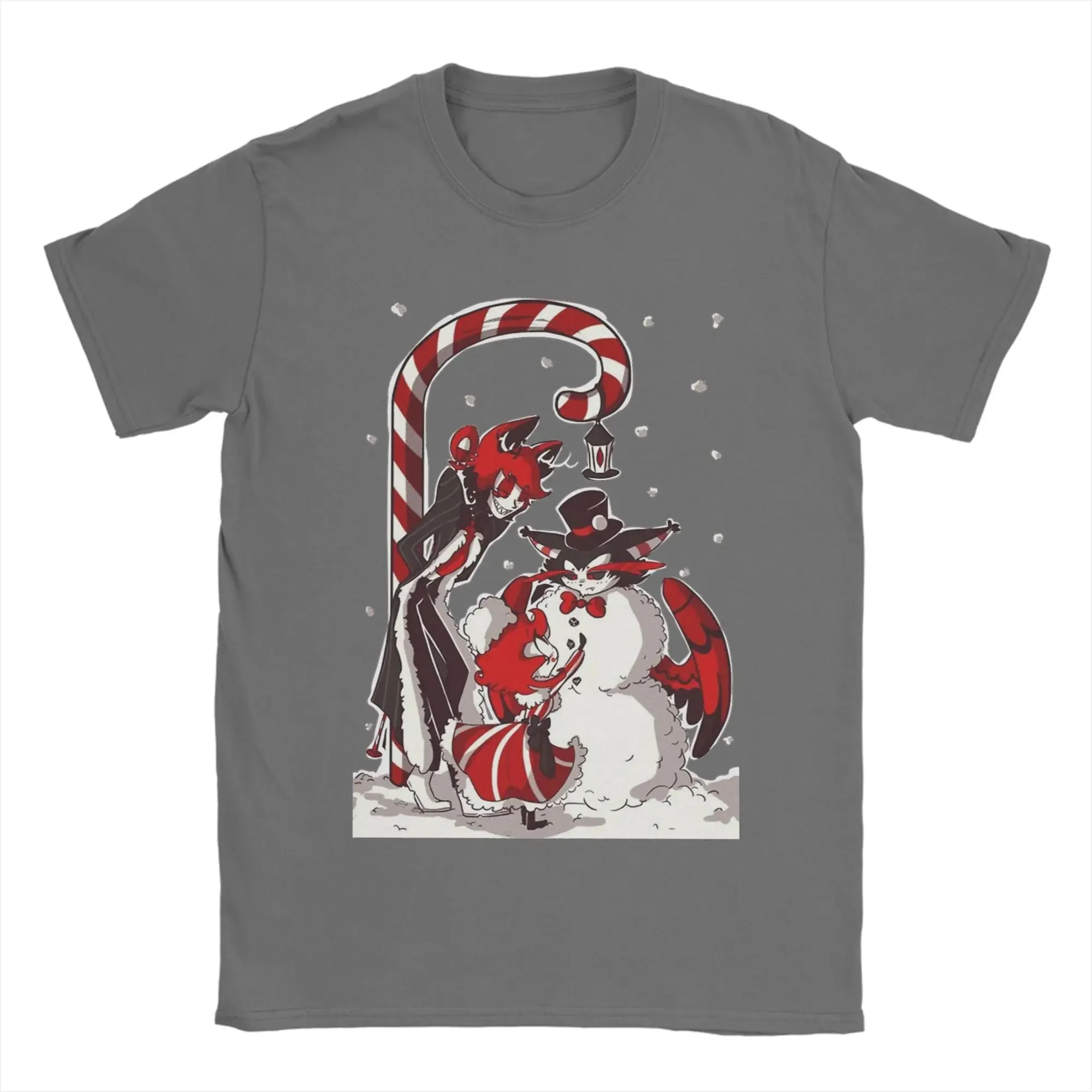 

Cool Hazbin Hotel Christmas Characters Building Snowman Graphic Tee Soft Cotton Short Sleeve T-Shirt For Men