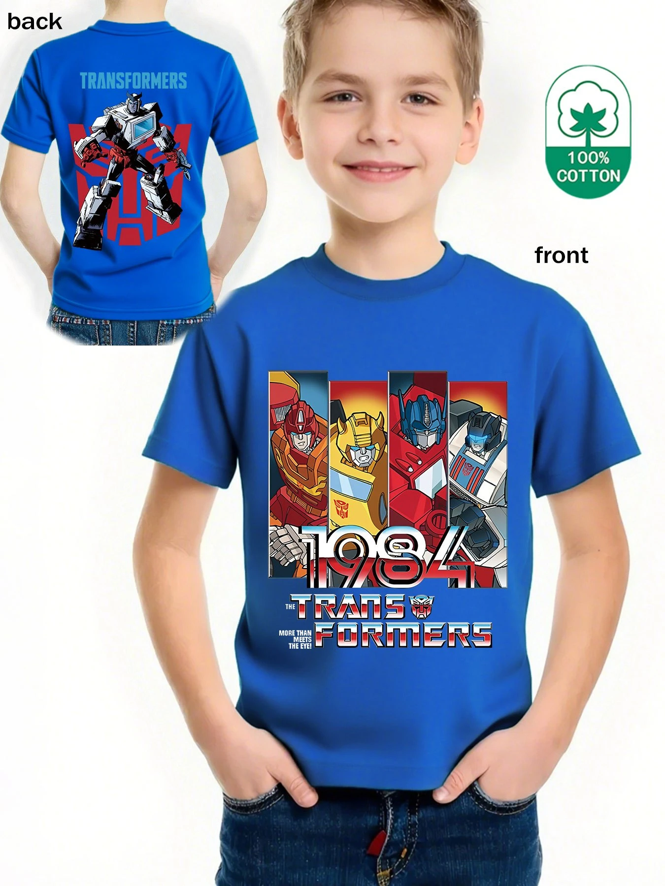 تي شيرت أوبتيموس برايم آند بامبليبي الكلاسيكي بنمط الرسوم المتحركة، طباعة نابضة بالحياة، تي شيرت للأولاد مريح ناعم وأكمام قصيرة #5