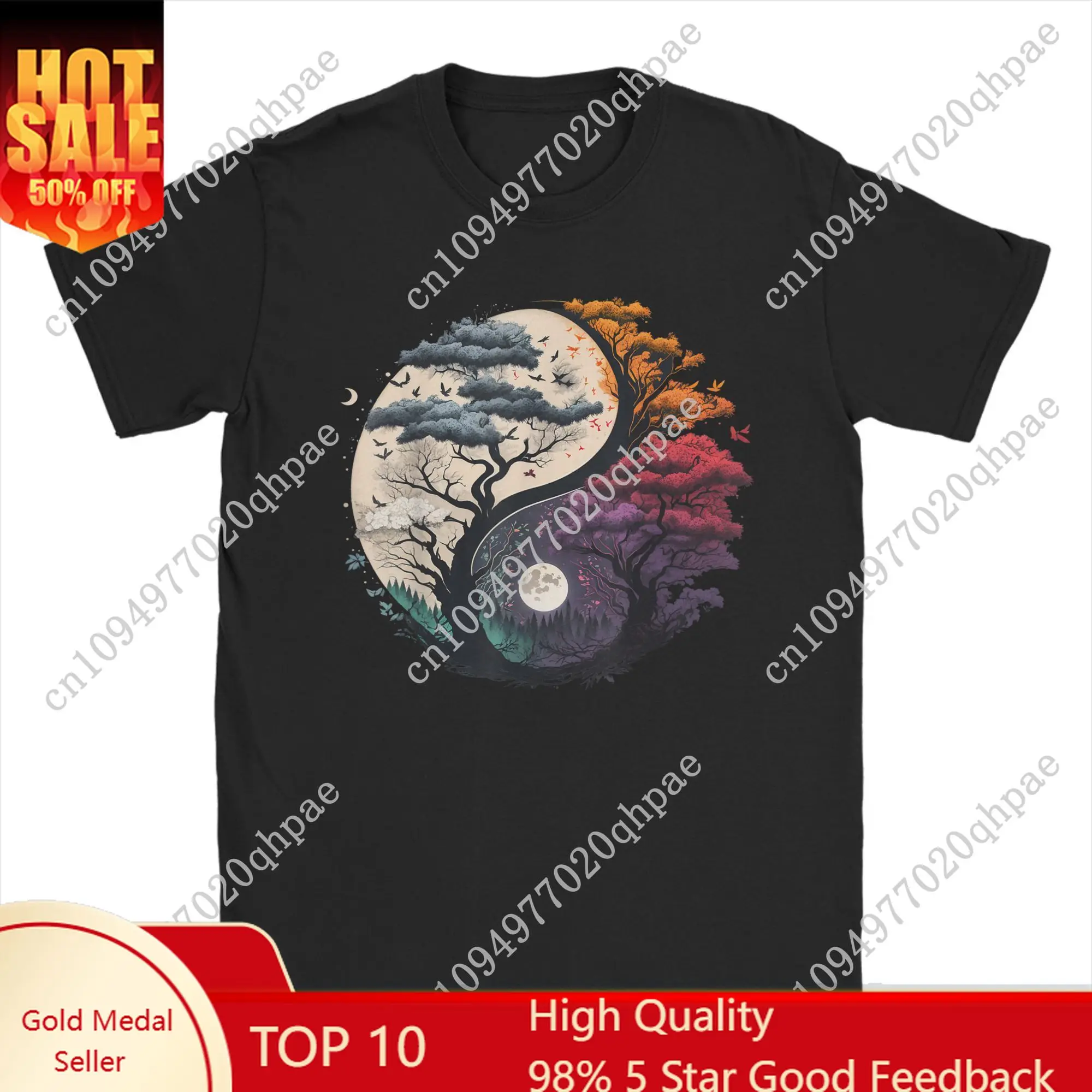 

Funny Tree of Life Yin Yang T-Shirts for Men Crewneck Cotton T Shirts Spiritual Buddhist Short Sleeve Tee Shirt New merch