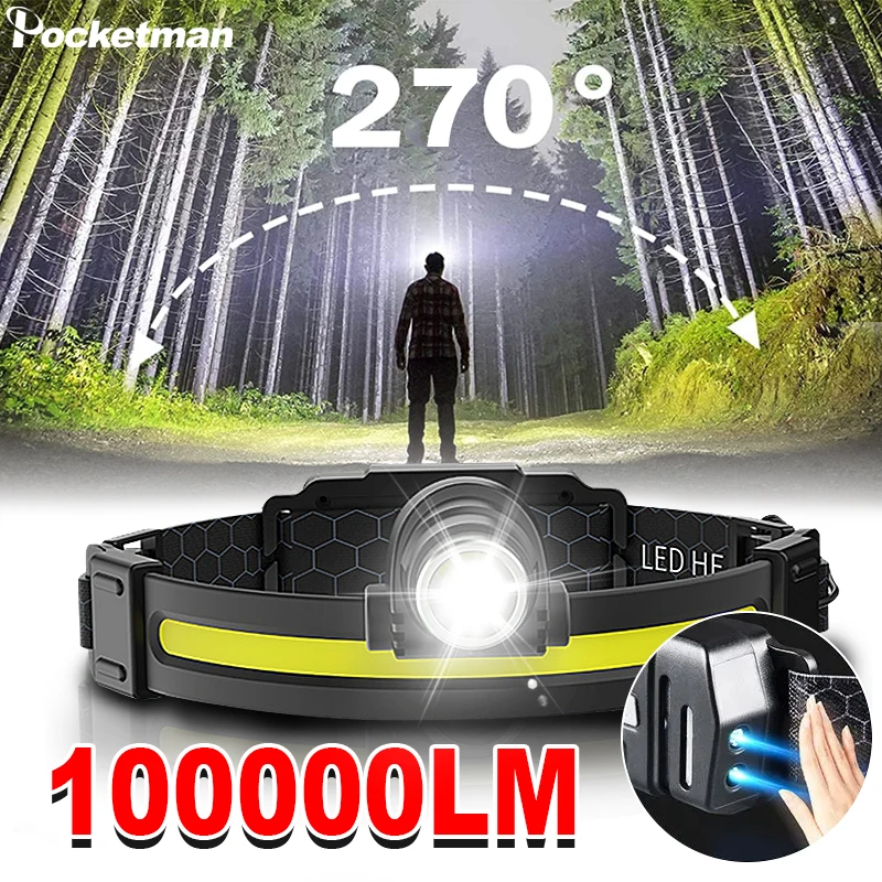 

High Lumens LED Headlamp 7 Modes XPE+COB Sensor Headlight Head Torch Flashlight Head Lamp 1200mAh Battery For Fishing Hunting