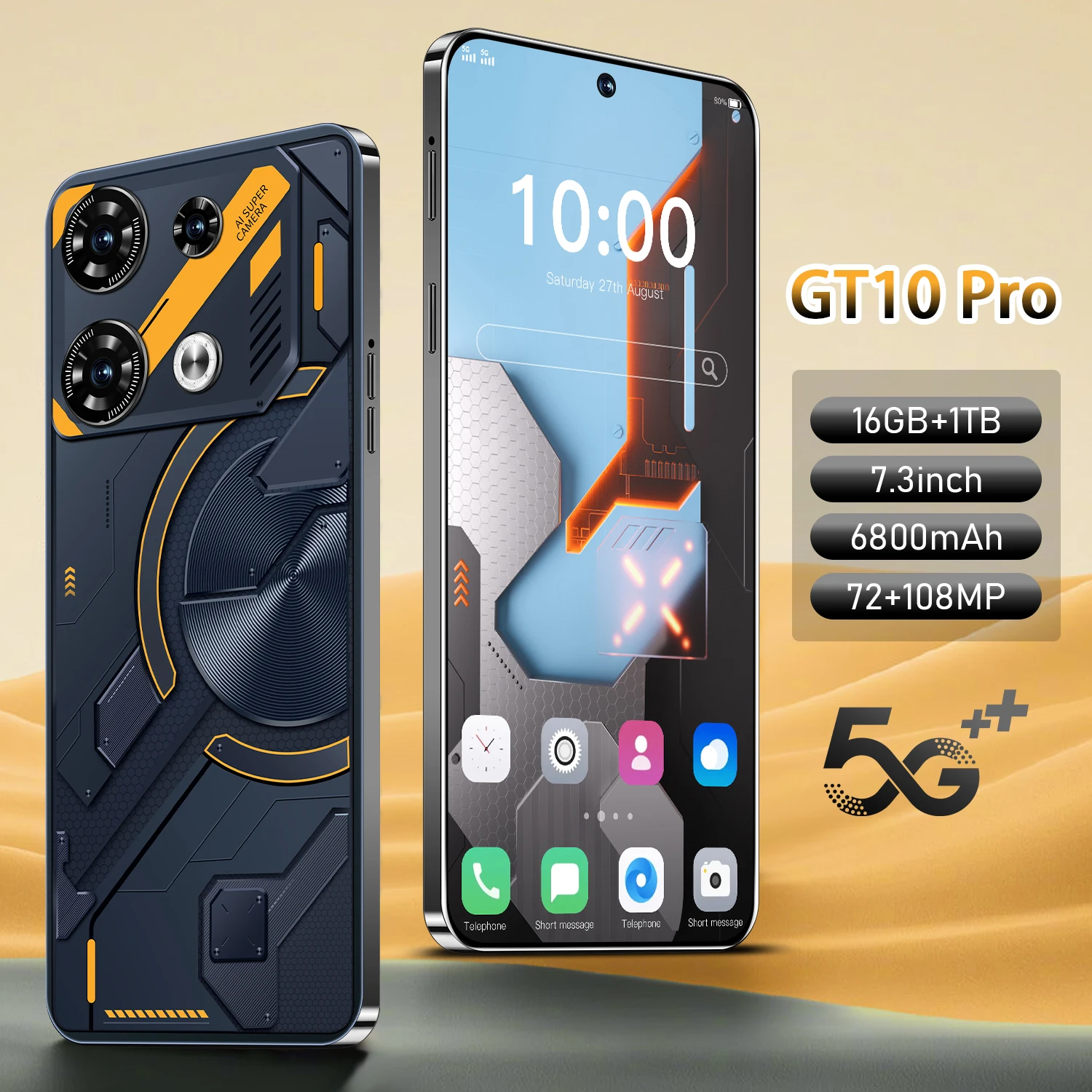 

New model GT10 Pro 7.3-inch 2025 original smart 5G phone dual card dual standby Android 13 system 6800mAh battery