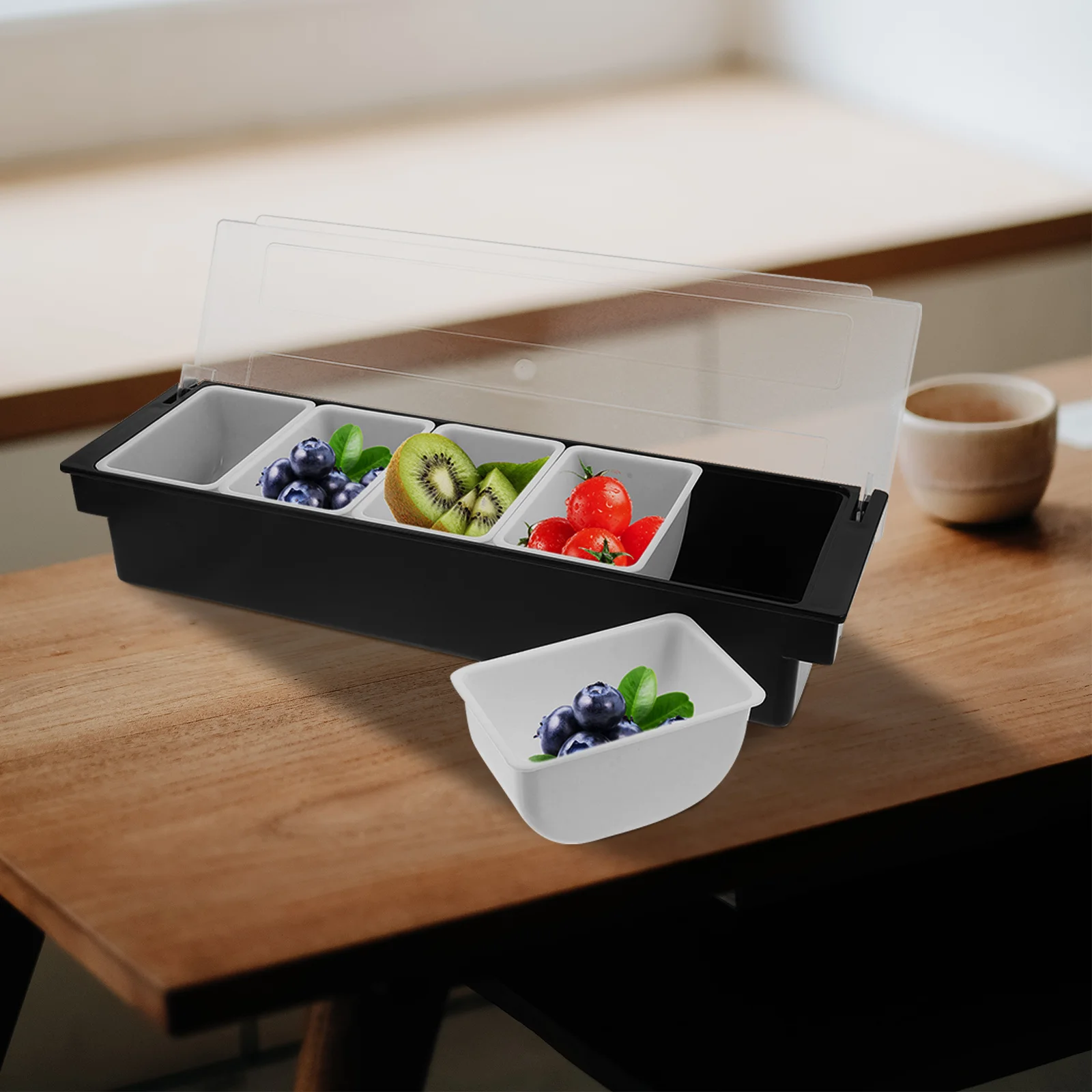 Ice Chilled 5-Compartment Condiment Box Plastic Snack Container Fruit Box Removable Divider Table Organizer Bar Restaurant
