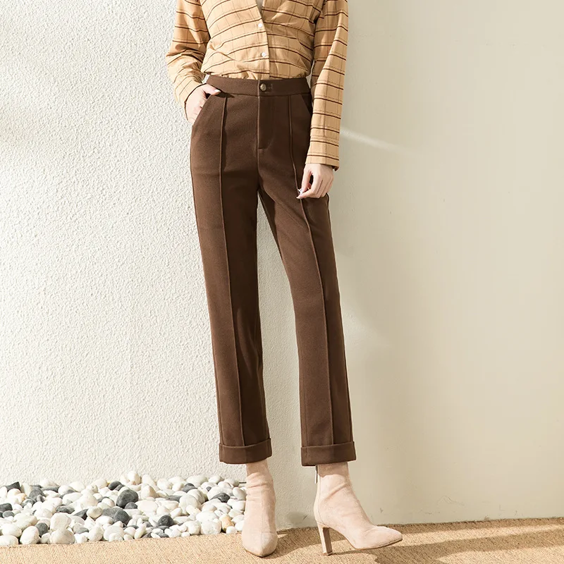 

High Waist Tweed Harem Pants Women's Autumn Winter Straight Leg Loose Casual Small Size Nine Point Rutabaga ing Suit Pants