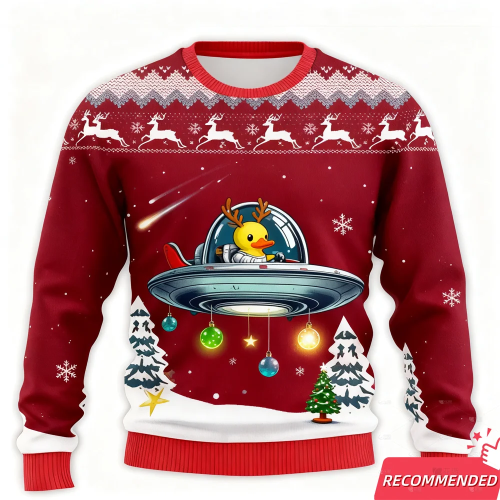 سانتا القبيح عيد الميلاد البلوزات بطة صفراء و ثلج مضحك ثلاثية الأبعاد مطبوعة رجالي سترة عيد الميلاد عطلة طاقم الرقبة البلوفرات بلوزات