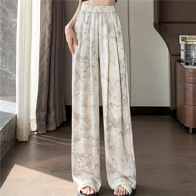 Seoulish Chinese Style Women\'s Pants Summer 2024 New High Waist Wide Leg Floral Printed Casual Loose Trousers Female