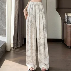 Seoulish Chinese Style Women's Pants Summer 2024 New High Waist Wide Leg Floral Printed Casual Loose Trousers Female