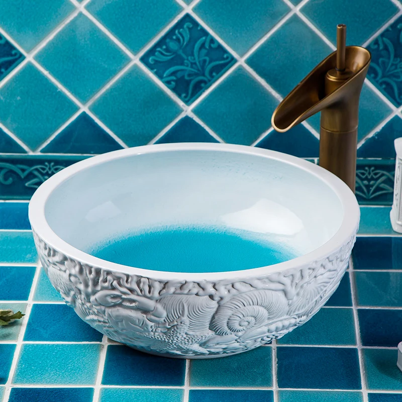 

China Artistic Procelain Handmade Europe Vintage Lavabo Washbasin Ceramic Bathroom Sink Counter Top ceramic wash basin white