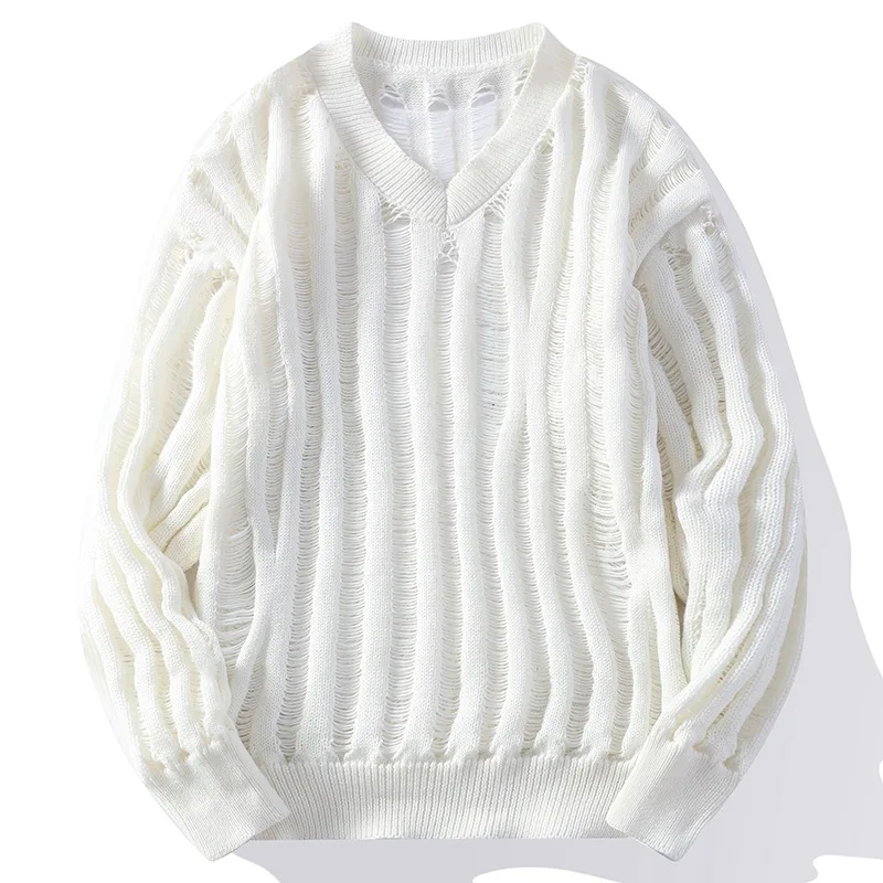

2023 Men's Autumn and Winter New V-neck Sweater Teenagers Cable-Knit Pullover Warm Sweater