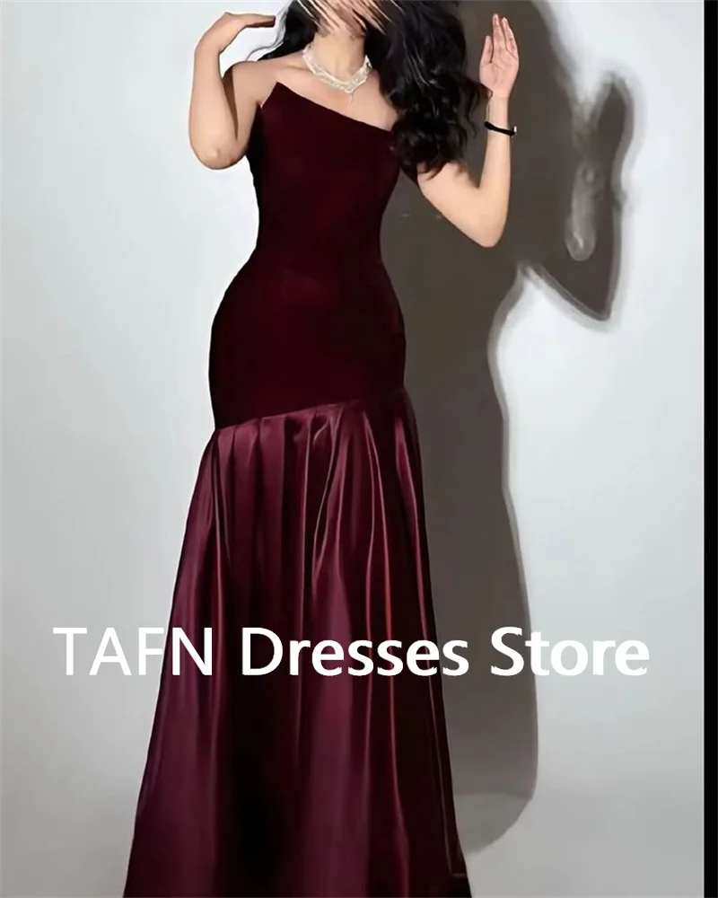 TAFN Elegant Dark Red Formal Evening Dresses For Wedding Party Arabic Women Black Prom Gowns Simple Velvet Top Customized