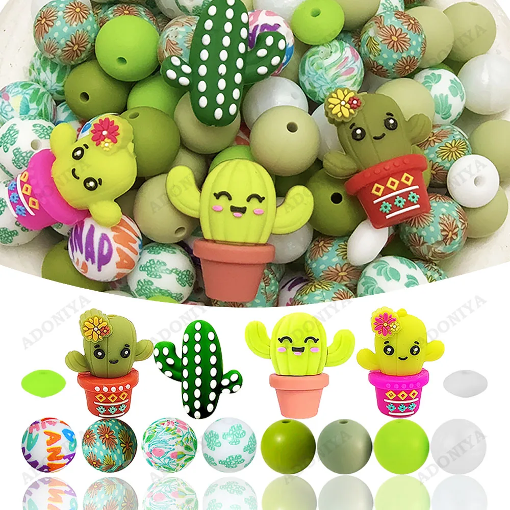 25/44/76Pcs Cactus Potted Plant Series Silicone Beads Set DIY Beaded Necklace Bracelet Decoration Pen Jewelry Pendant Etc. Holiday Birthday Gift