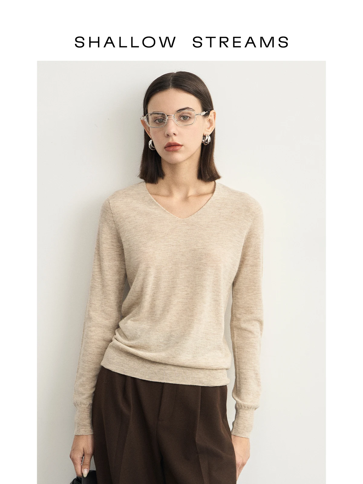 

Soft Spun Wool Knitted Sweater V-Neck Base Layer Top Women's Fashion Autumn Winter Loose Fit Long Sleeve Crew Neck Sweater