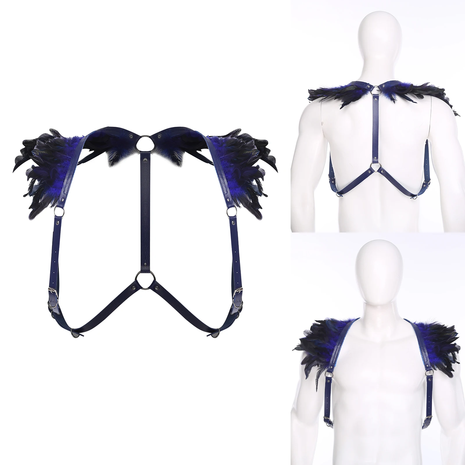 Épaulettes gothiques en plumes pour hommes et femmes, harnais de poitrine réglable, ceinture corporelle, accessoire de Costume de danse de chanteur, harnais d'épaule