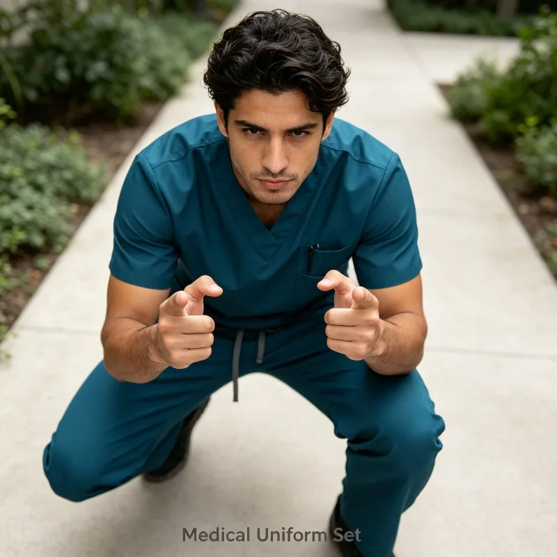 Frosted Suit with V-neck Top and Straight Leg Drawstring Pants Nurse Doctor Staff Work Clothes