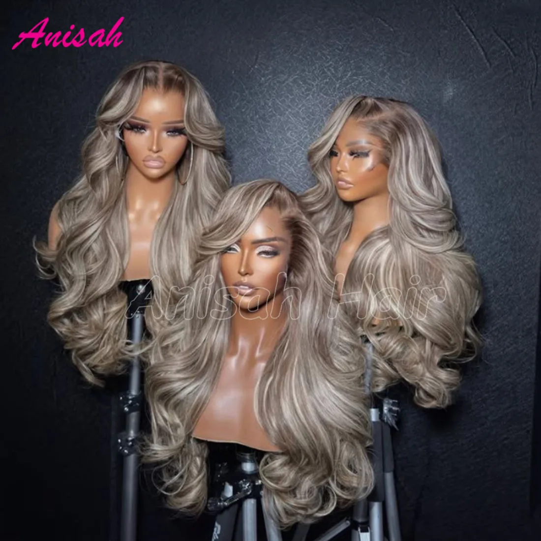 

Brazilian Virgin Hair Highlight Wig Human Hair Ash Blonde Colored Wavy Lace Front Wig Glueless 5x5 Lace Closure Human Hair Wig