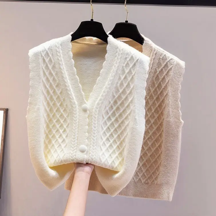 2025 ฤดูใบไม้ผลิผู้หญิงเกาหลีใหม่แฟชั่นอเนกประสงค์ถักเสื้อสเวตเตอร์ถักเสื้อกล้าม