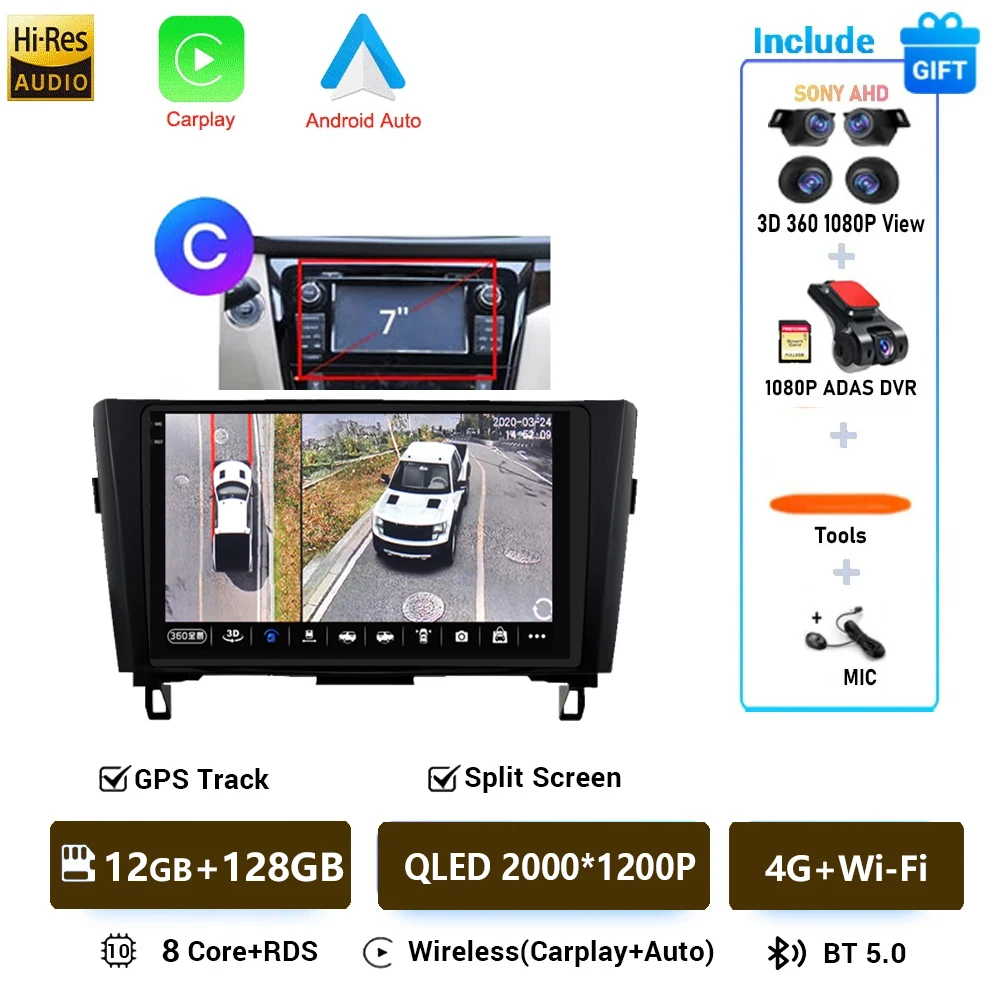 Autoradio Android 16 Voor Nissan X-Trail Qashqai 2 J1T32 Qashqai J10 J11 2014 2015 2016 2017 2018 2019 Multimedia DSP 4G LTE DVD - afbeelding 1